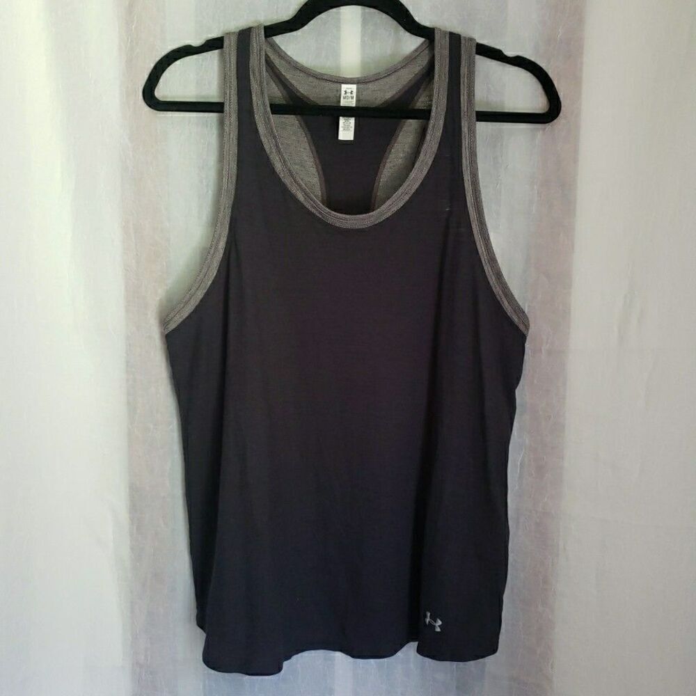 Under Armour Threadborne Tank Top Racerback Logo Heat Gear Active Black Size M